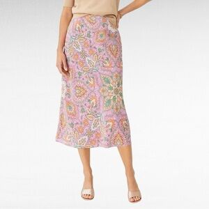 Ann Taylor | Studio Collection Soft Pink Floral Silk Bias Midi Slip Boho Skirt